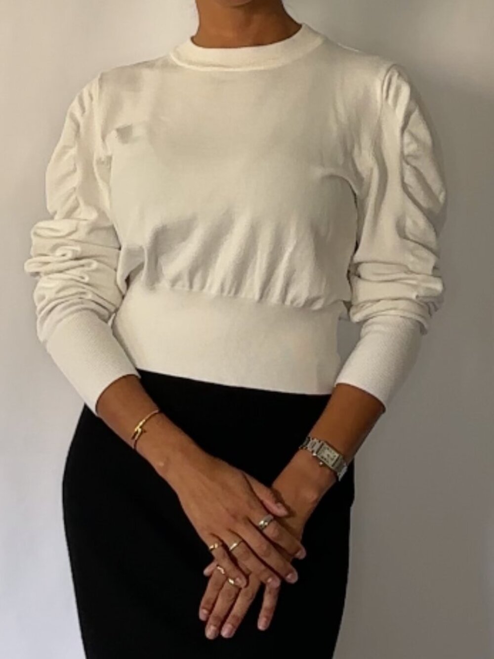 White Closet Draped Sweater White Long Sleeve Knit Side Drape Size S